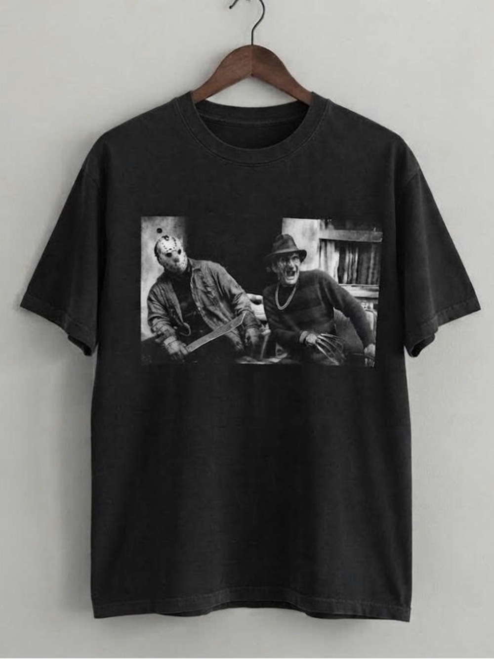 Black Graphic Horror Crewneck T-Shirt